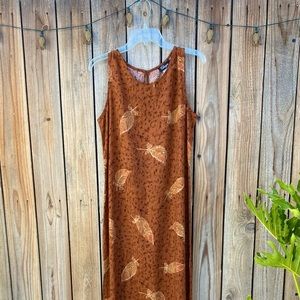 VTG 90s Maxi Dress Women’s Size 14  Rust Tan Brown Boho Hippie Rayon Chaya